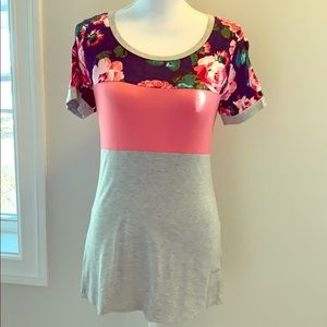 Short Sleeve Floral Color Block
